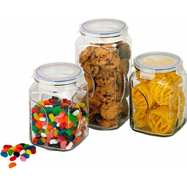 Glasslock Tempered Glass 3pc Storage Canister Set With Lid - 28034