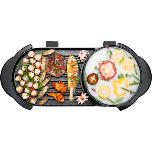 SOGA 2 in 1 Electric Non-Stick BBQ Teppanyaki Grill Plate Steamboat Hotpot 2-8 Person
