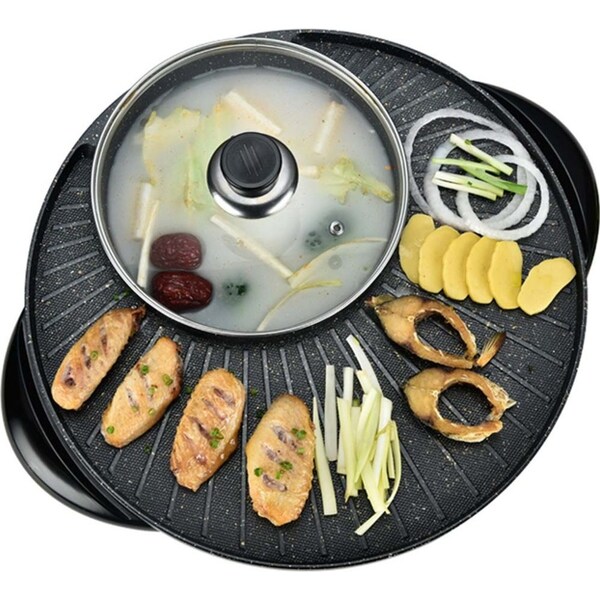 SOGA 2 in 1 Electric Stone Coated Teppanyaki Grill Plate Steamboat Hotpot 3-5 Person