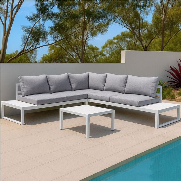 Hampton White Aluminium Sofa Lounge Set - Ash Grey Cushion