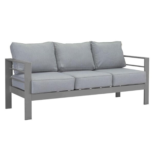 Paris 3 Seater Charcoal Aluminium Outdoor Sofa Lounge with Arms - Grey Cushion