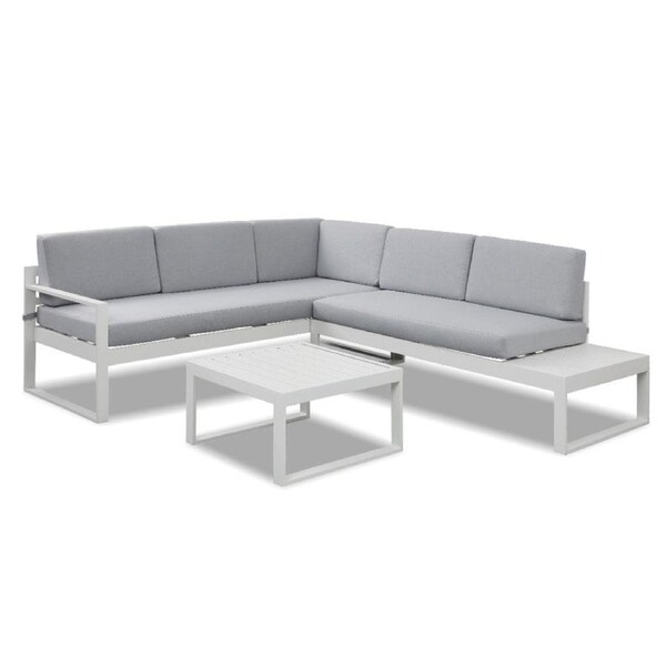 Milano White Aluminium Sofa Lounge Set - Ash Grey Cushion