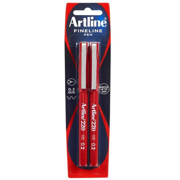 2pc Artline Fineline 220 Super Fine 0.2mm Line School Drawing Writing Pen Red