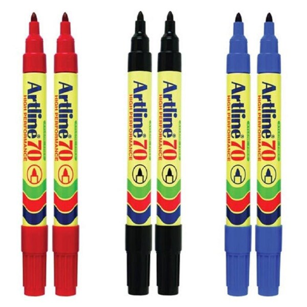 6pc Artline 70 Permanent Marker Office/School Assorted Colours 1.5mm Bullet Nib