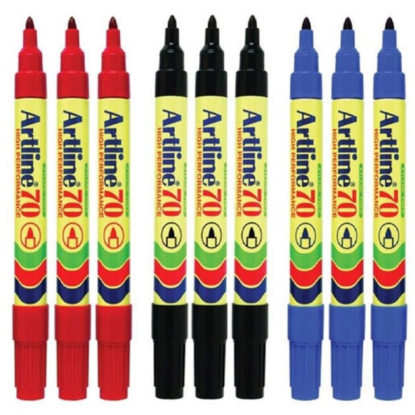 9pc Artline 70 Permanent Marker Office/School Assorted Colours 1.5mm Bullet Nib