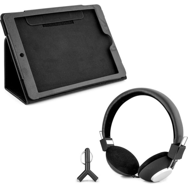 DGTEC Travel Kit Headphones + Bonus Car Headrest Case Holder for iPad 9.7" Black