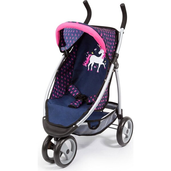Bayer 69cm Pram/Doll Stroller Jogger Navy w/Pink Hearts & Unicorn Kids Toy 3y+