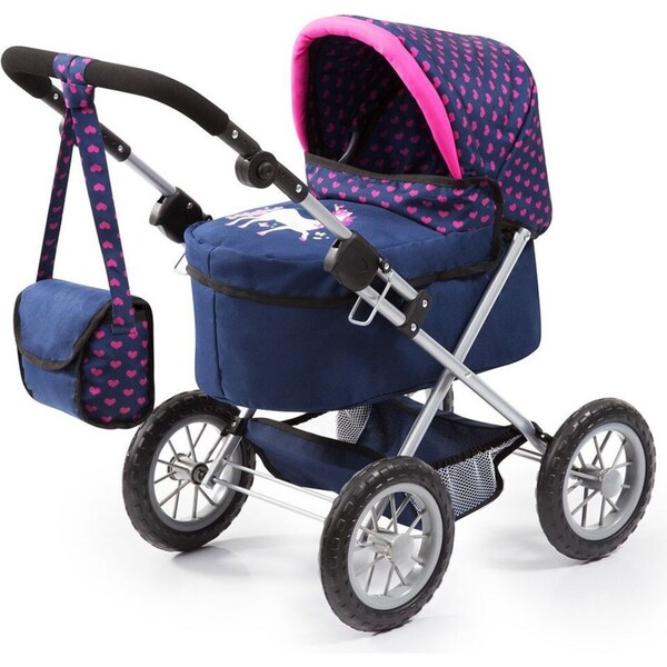 Bayer Trendy 68cm Doll Pram Stroller Toy Dark Blue w/ Pink Hearts/Unicorn 3y+