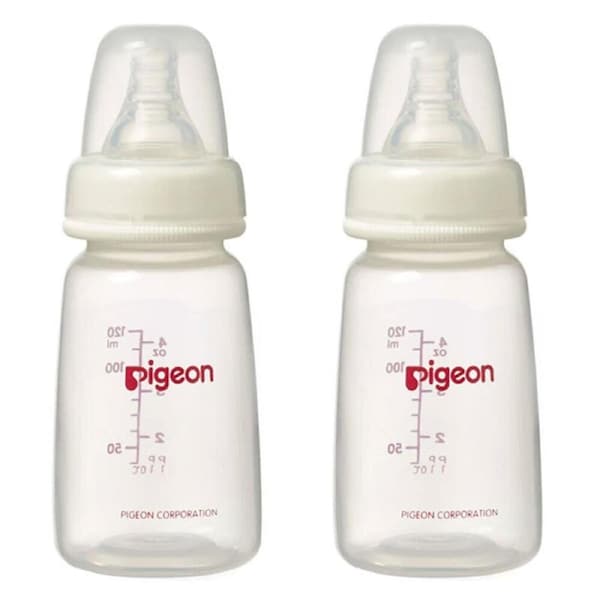 2PK Pigeon 120ml Baby Feeding Bottle w/Slim Neck S Silicone Teat Round Hole 0-3m