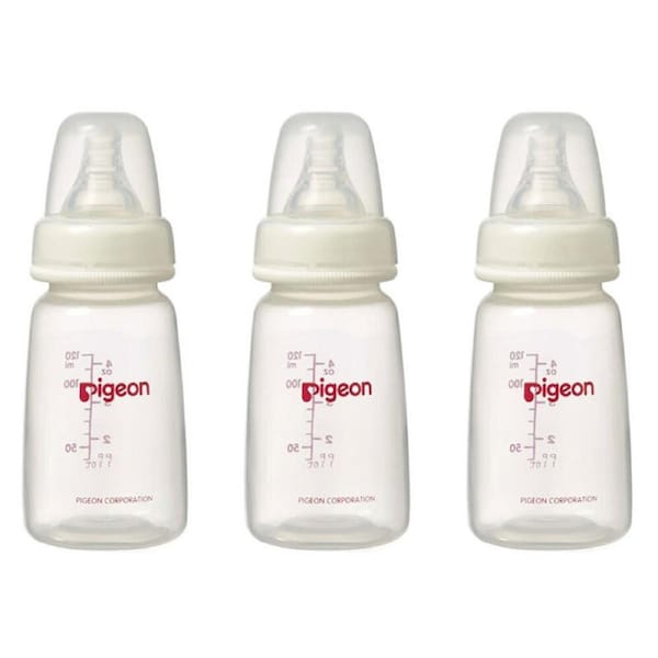 3PK Pigeon 120ml Baby Feeding Bottle w/Slim Neck S Silicone Teat Round Hole 0-3m