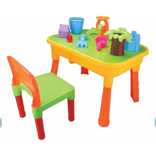 Gem Toys Kids Desk & Beach Water Table w/ Chair/Sandpit Moulds/Scooper/Bucket