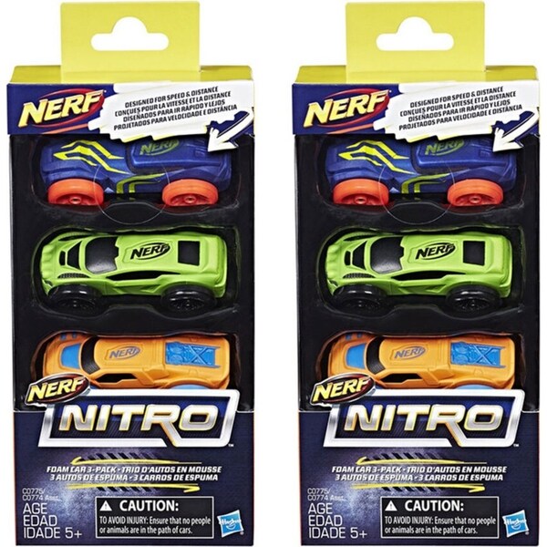 2x 3pc NERF Nitro Foam Car Vehicle Kids/Children 5y+ Play Toys Assorted Colour