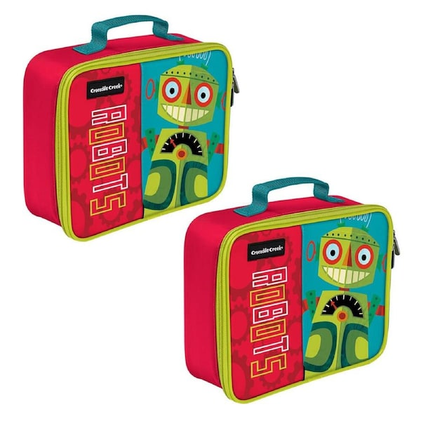 2PK Crocodile Creek Robot Lunchbox/Carry Lunch Bag/Storage f/ Kids/Child Red/GRN