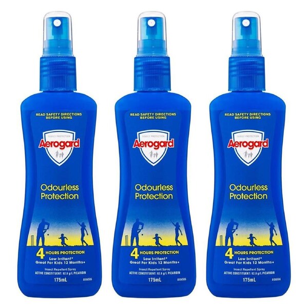 3PK Aerogard 175ml Adults/Kids Odourless Insect Repellant Roll On 4h Protection