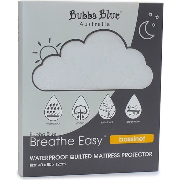 Bubba Blue Breathe Easy 40x80cm Waterproof Quilted Mattress Protector Bassinet