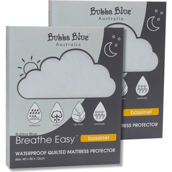 2PK Bubba Blue Breathe Easy 80cm Waterproof Quilted Mattress Protector Bassinet