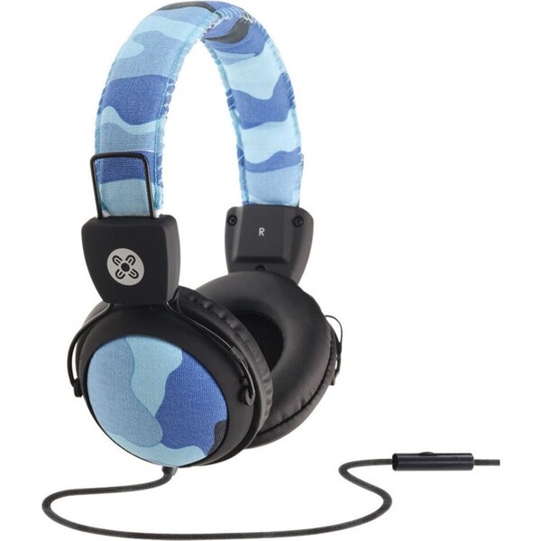 Moki Camo Headphones On Ear Stereo Headband Headset w/In-line Microphone Blue