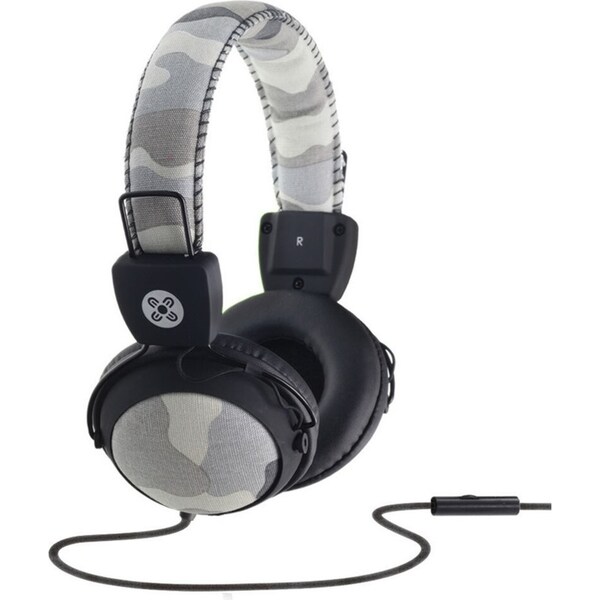 Moki Camo Headphones On Ear Stereo Headset Headband w/In-line Microphone Grey