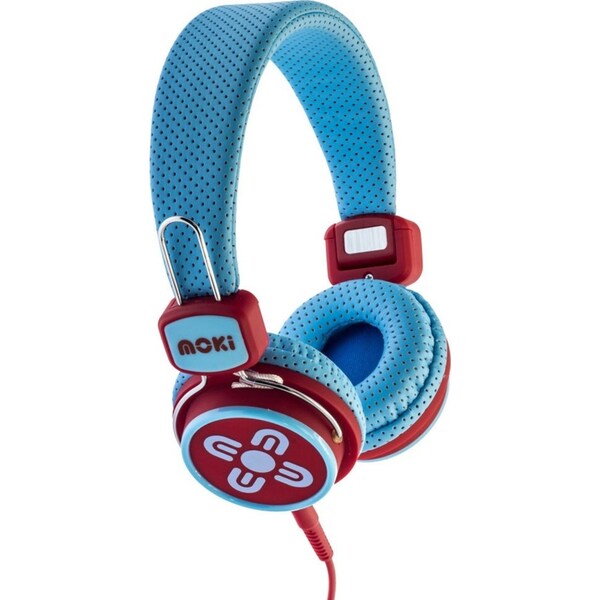 Moki Kid Safe Volume Limited Headphones Over Ear Cup Headband Kids 3y+ Blue/Red
