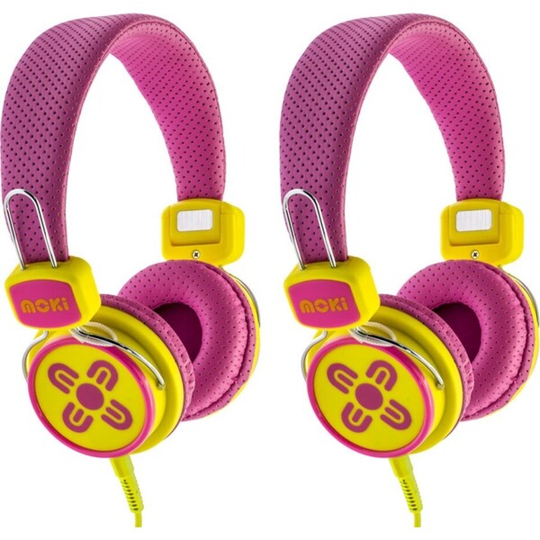 2PK Moki Kid Safe Volume Limited Headphones Over Ear Cup Headband 3y+ Pink/YL
