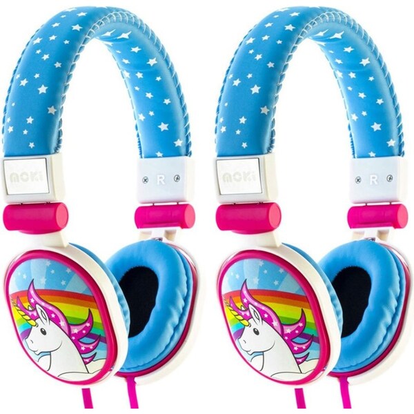 2PK Moki Popper Children/Kids Headphones Over Ear Cup Stereo Headband Unicorn BL