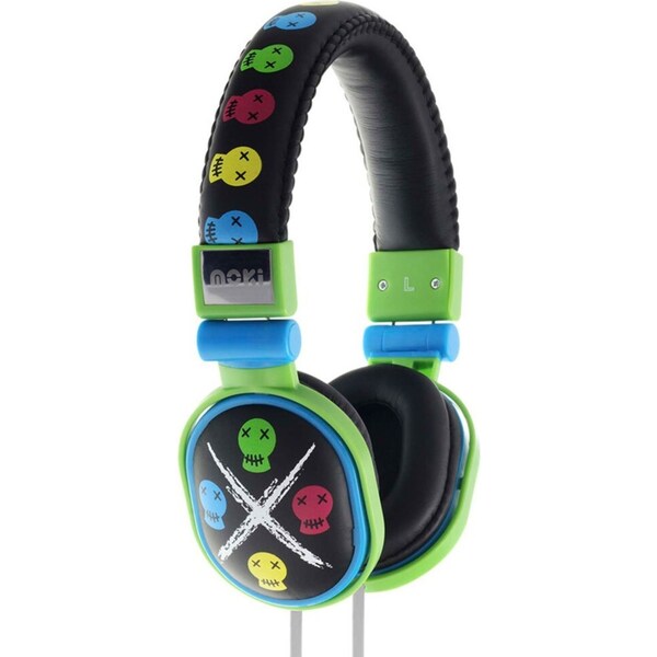 Moki Popper Children/Kids Headphones Over Ear Cup Stereo Headband Skull Black