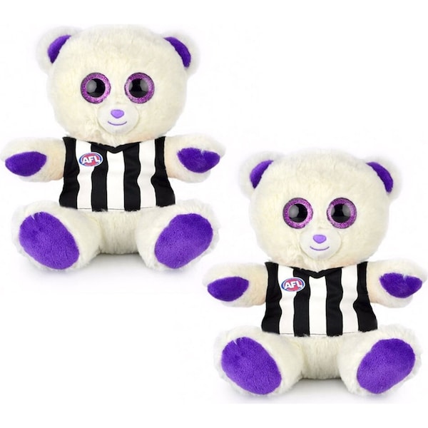 2x Korimco AFL 22cm Kids/Children Small Sparkle Plush Teddy Bear Collingwood PPL