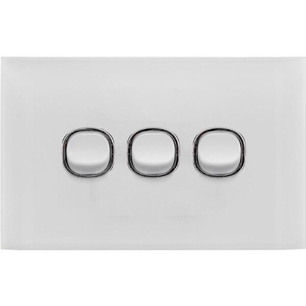 Doss ASW3 115mm Acrylic Wall Plate 3 Gang Light Power Switch 2 Way On/Off White
