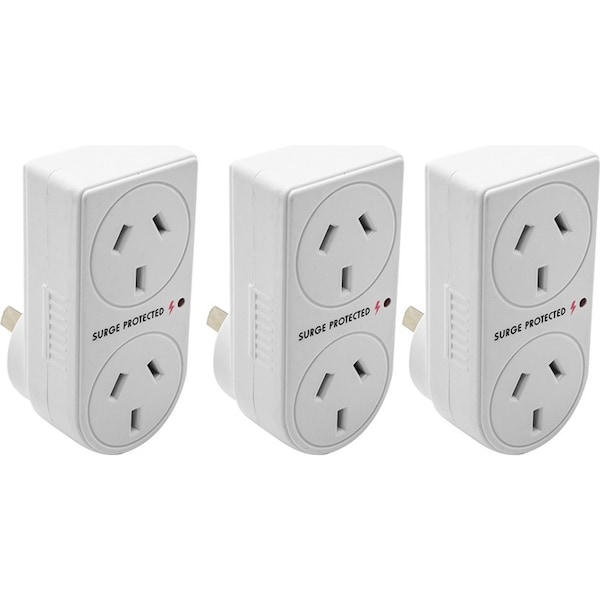 3x The Brute Power Co Double Plug Surge Protector Adaptor for Indoor Home Socket