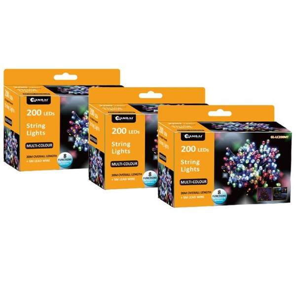 3x Sansai USB Power Indoor/Outdoor 200 LED String Light Party/Christmas Multi
