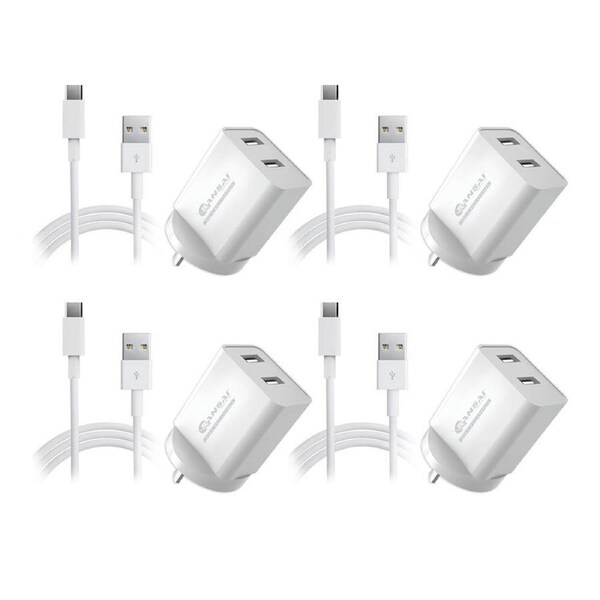 4x Sansai Dual USB Wall Charger/USB C Charging Cable for Smartphones Samsung HTC