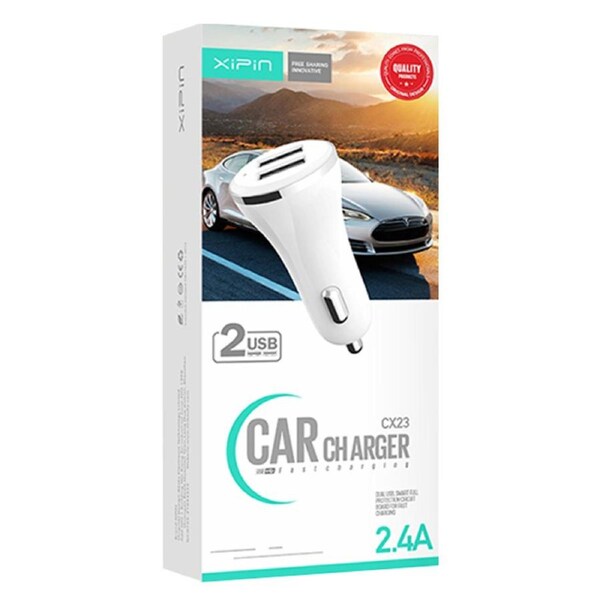 Xipin 2.4A Fast Charge Mini Car Charger w/ Dual USB Ports for Phones White
