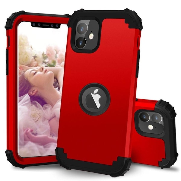 For iPhone 11 PC+ Silicone Three-piece Anti-dropback Cover Red