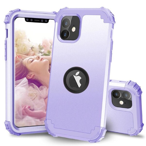 For iPhone 11 PC+ Silicone Three-piece Anti-dropback Cover Light purple
