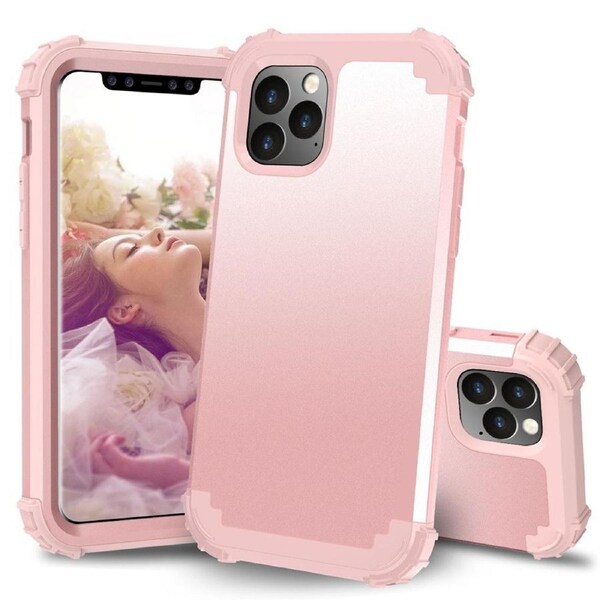 For iPhone 11 Pro Max PC+ Silicone Three-piece Anti-dropback Cover Rose gold