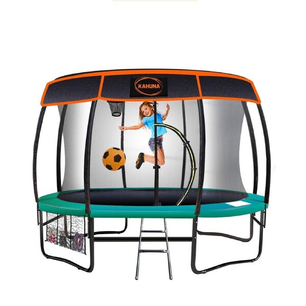 12ft Trampoline Free Safety Net Spring Pad Roof Mat Ladder Basketball - Green