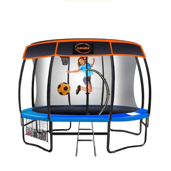 10ft Trampoline Free Safety Net Spring Pad Roof Mat Ladder Basketball - Blue