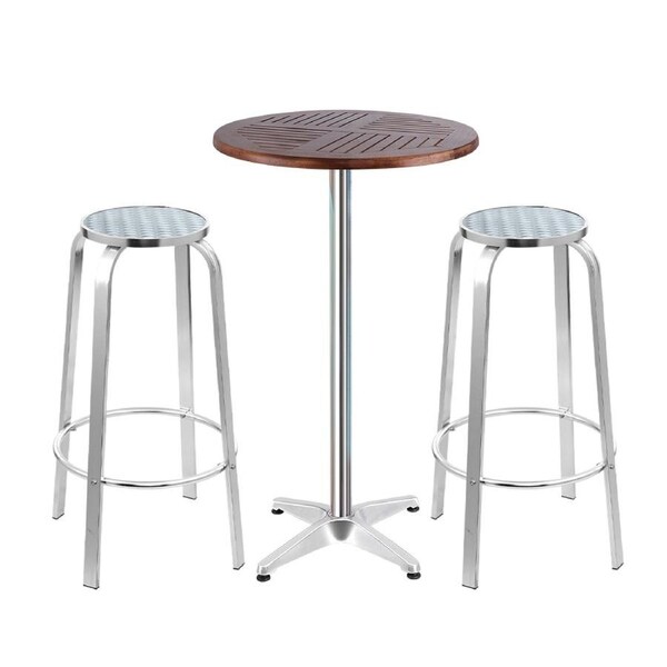 Gardeon 3 Piece Outdoor Bar Table Stools Bistro Set Adjustable Aluminium Wood Cafe