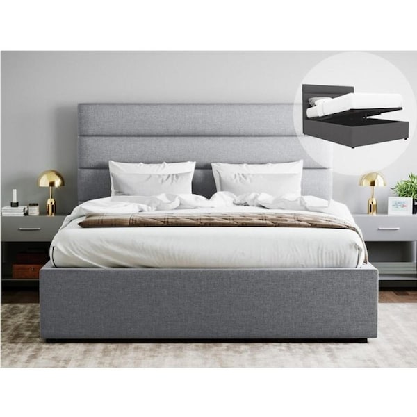 Benny Fabric Gas Lift Storage Bed Frame in King & Queen Size (Grey, Charcoal, Beige) King / Grey