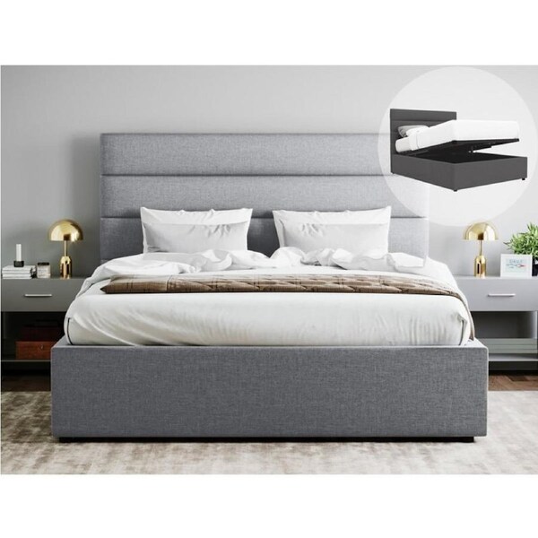 Benny Fabric Gas Lift Storage Bed Frame in King & Queen Size (Grey, Charcoal, Beige) Queen / Beige