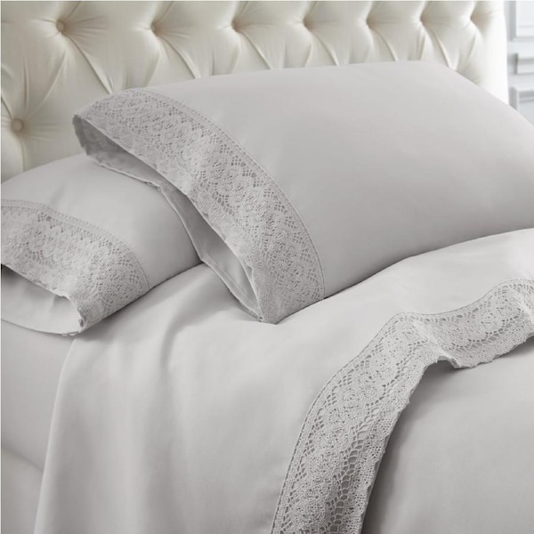 1500TC Elegant Crochet-Lace Ultrasoft Sheet Set King Single / ROSE PINK LACE WHITE FABRIC