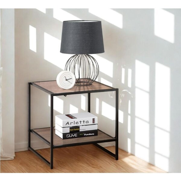 Zinus Bedside Tables – Set of 2 in Natural Wood with Black Frame – Perfect for a Chic Lounge Look