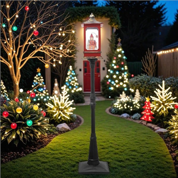 190cm Musical Snowing Christmas House Lantern Lamp Post Indoor Seasonal Decoration