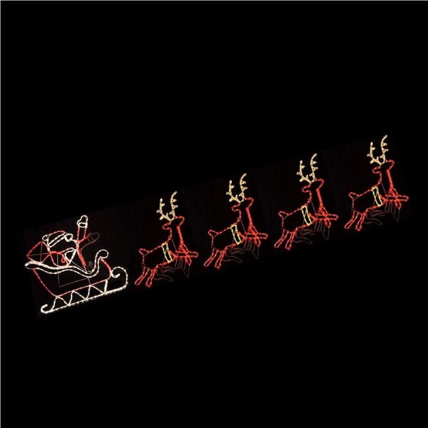 Christmas LED Motif Animated Santa Sleigh & Reindeers 560x80cm Outdoor Display Connectable