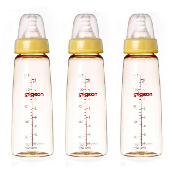 3x Pigeon Flexible Peristaltic Nipple 240ml M Round Hole Baby Feeding Bottle 4m+