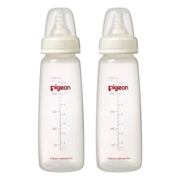 2x Pigeon Flexible Peristaltic 4m+ Nipple M Round Hole Baby 240ml Feeding Bottle