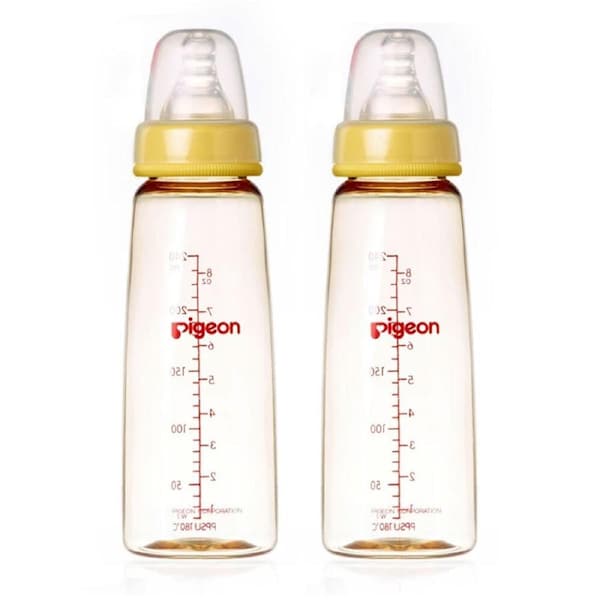 2x Pigeon Flexible Peristaltic Nipple 240ml M Round Hole Baby Feeding Bottle 4m+