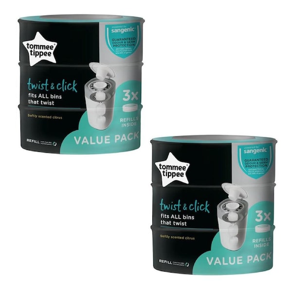 6PK Tommee Tippee Twist & Click Refill Pack Nappy Disposal Refills f/ Twist Bins