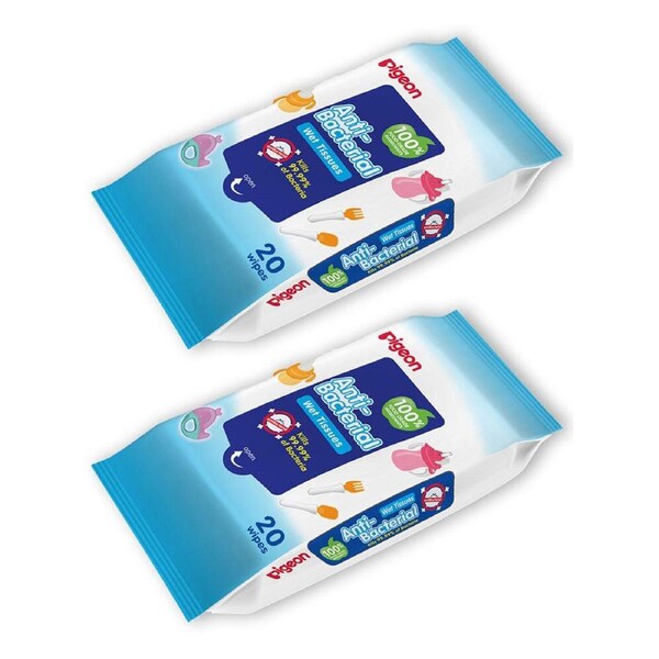 2x 20pc Pigeon Wipes Fragrance Free Cleaning Baby/Toddler Wet Wipe Tissue