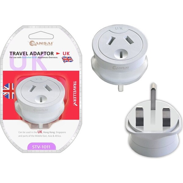Sansai Travel Power Adapter AU/NZ Socket to UK/England/Hong Kong Plug Outlet WHT